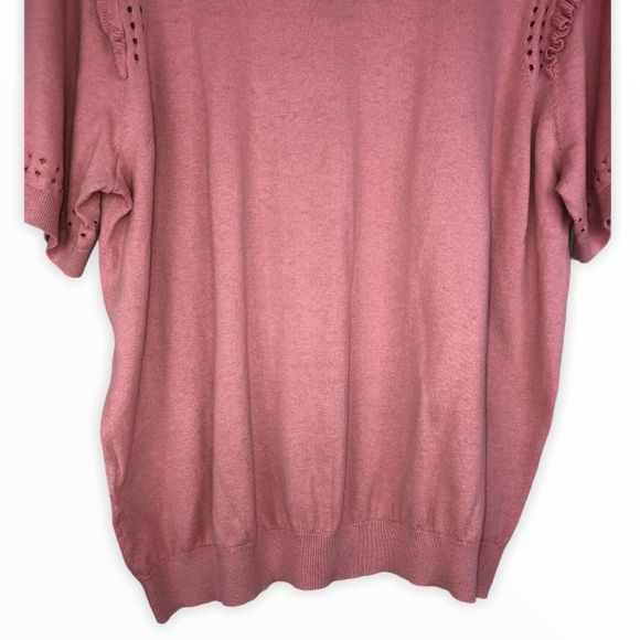 Kate Spade Light Pink Eyelet Ruffle Short Sleeve Sweater - Picture 8 of 13